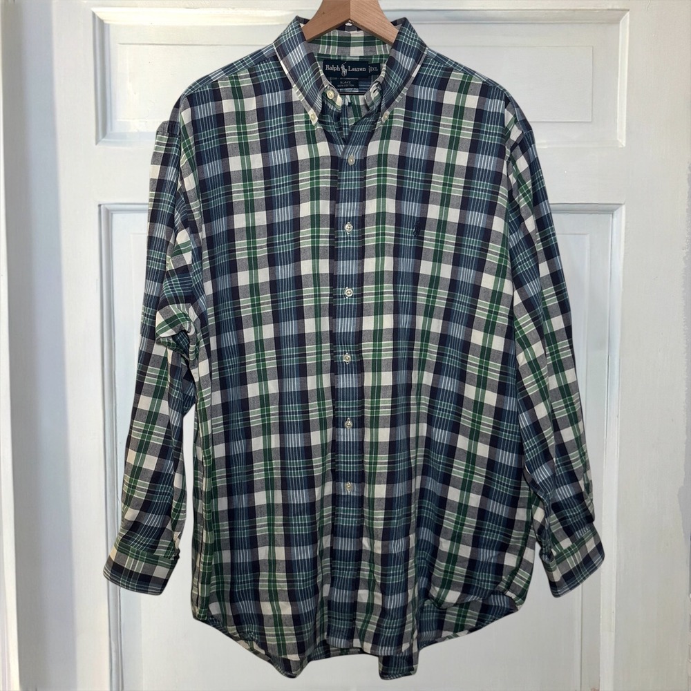 Ralph Lauren Blake Fit Blue White Plaid Mens XL Long Sleeve Button Down Shirt - Picture 5 of 8